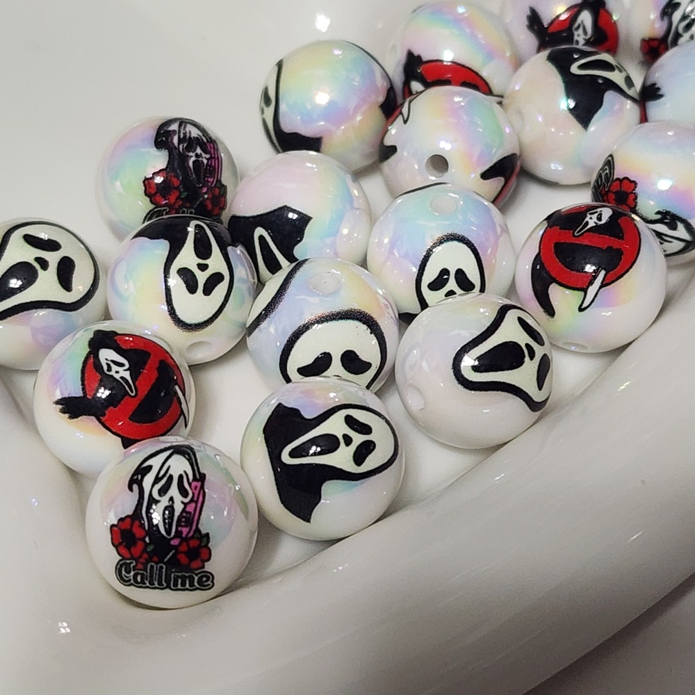 Ghost Horror Beads 4 Pcs 16mm Acrylic Crafts Beaded Pen Jewelry Round Charms